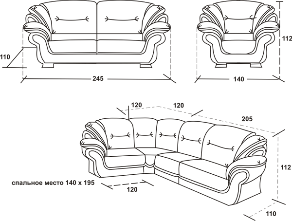 Размеры дивана 